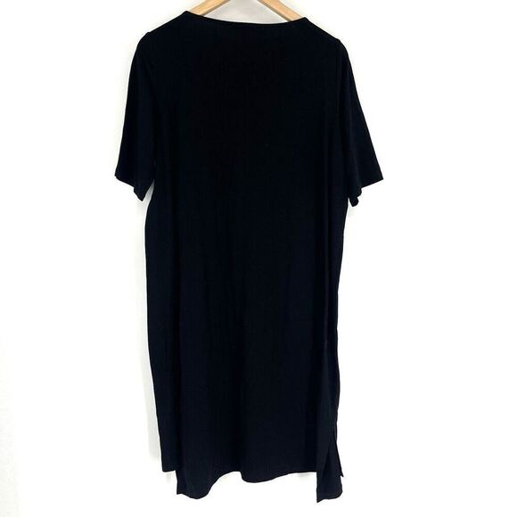 Eileen Fisher Dress Size Medium Black Jersey Knit Shift Stretch Half Sleeve - Picture 5 of 9